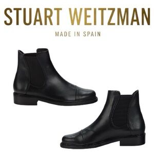Stuart Weitzman Black Leather Chelsea Ankle Moto Boots New Spain 4 Minimalist